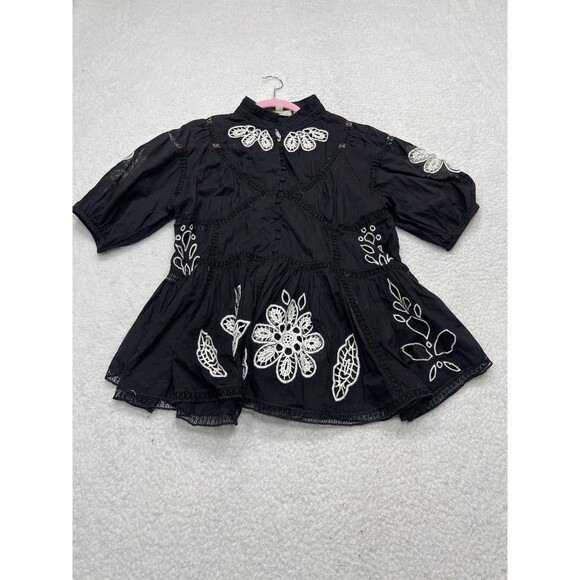 Anthropologie Tops - Anthropologie Forever That Girl Blouse Black High Neck Peasant Preppy Small